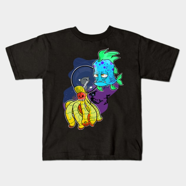 My cat in an octopus submarine Kids T-Shirt by Marvin